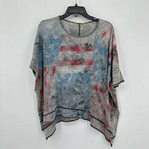 Anama One Size Fit Gray Blue American Flag Asymmetrical Grunge USA Oversized Top
